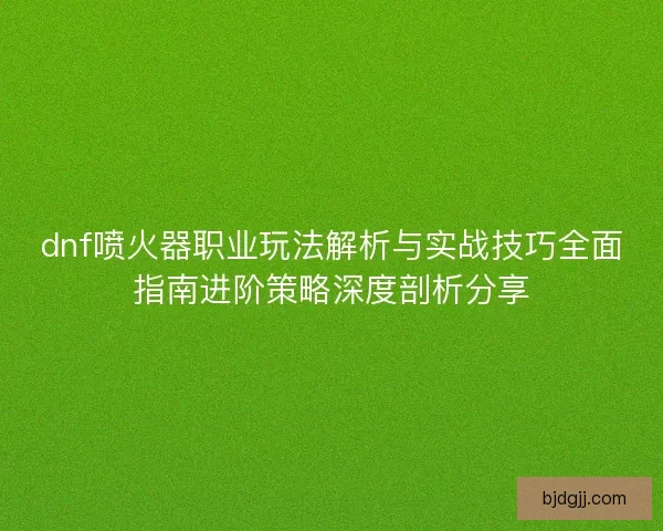 dnf喷火器职业玩法解析与实战技巧全面指南进阶策略深度剖析分享